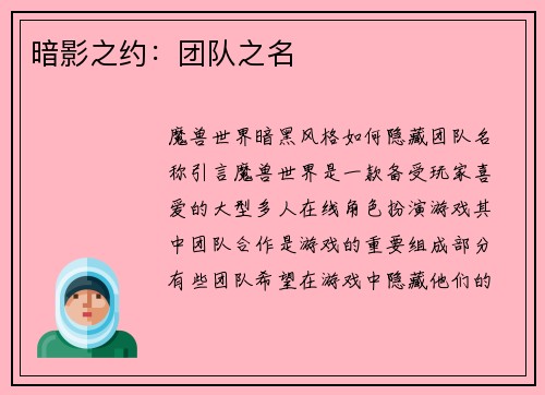 暗影之约：团队之名